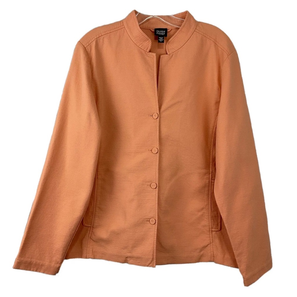 Eileen Fisher Blazer Melon Orange Jacket Thick Textured Cotton Button Pockets